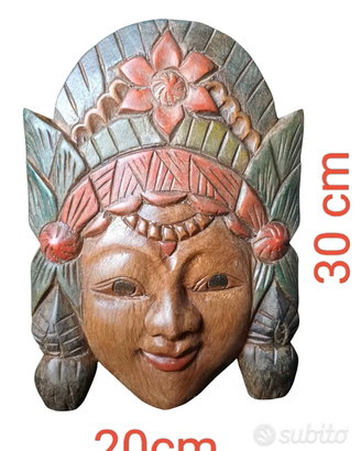 Maschera decorativa da parete in legno pieno, inta