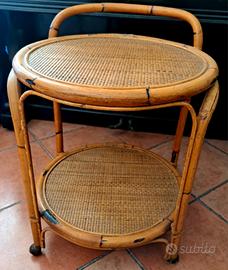 Carrello in rattan e bambù anni '70, di Dal Vera
