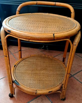 Carrello in rattan e bambù anni '70, di Dal Vera
