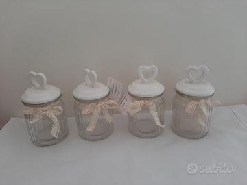 Barattoli vetro con coperchio ceramica Cuori 4 pz