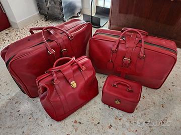 Set di valigie cuoio rosso anni 60