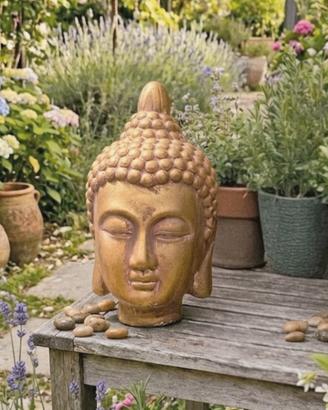 Testa di Buddha Oro/Anticato (Altezza 25 cm) 