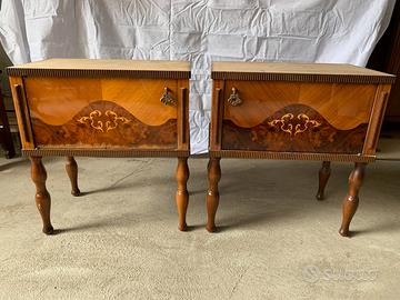 Coppia Comodini Legno Intersiato primi 900 Italia