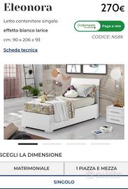 letto contenitore singolo bianco larice "Eleonora"