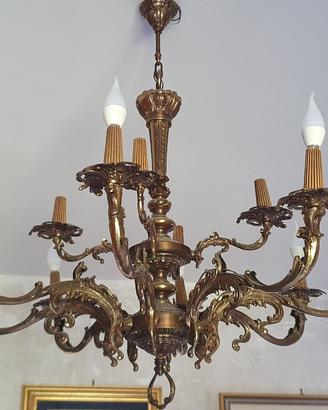 Lampadario in ottone antico 12 bracci