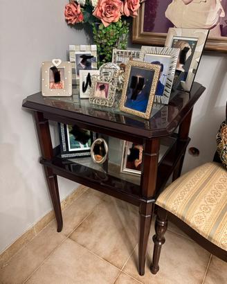 Tavolino da salotto vintage legno lucido e vetro