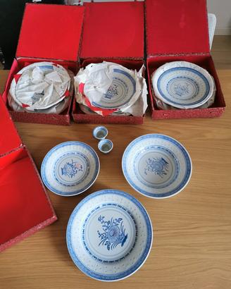 4 Set Piatti Cinesi Chicco di Riso Porcellana
