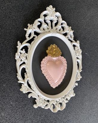 Quadro cuore sacro ex voto Resina e porcellana