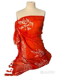 Pareo copricostume mare viscosa arancio/bianco