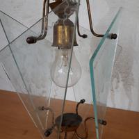 Lampadario modernariato in vetro e ottone