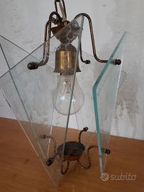 Lampadario modernariato in vetro e ottone