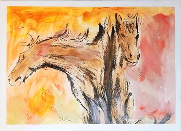 Acquerello su Carta - Cavalli di XI G del 1998