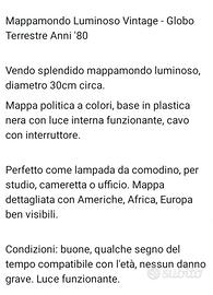 Mappamondo luminoso vintage anni 80