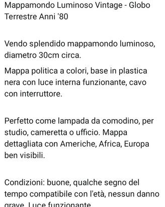 Mappamondo luminoso vintage anni 80