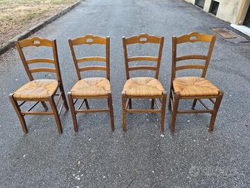 Set 4 Sedie Rustiche in Legno e Paglia/Restaurare