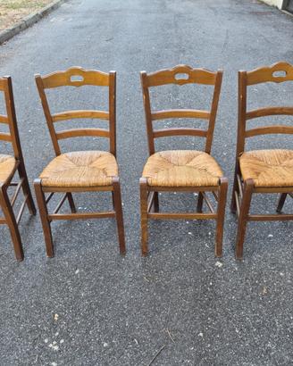 Set 4 Sedie Rustiche in Legno e Paglia/Restaurare