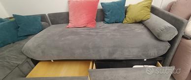Divano letto artigianale con cassettoni