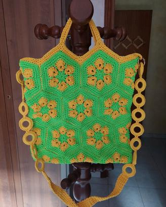 borsa mattonelle fiore africano verde e giallo