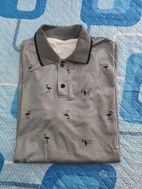 t-shirt Polo uomo grigio con fenicotteri