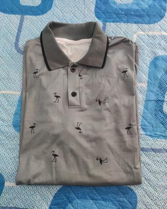 t-shirt Polo uomo grigio con fenicotteri