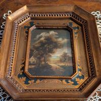 Quadri dipinti a olio vintage con cornice d'epoca 