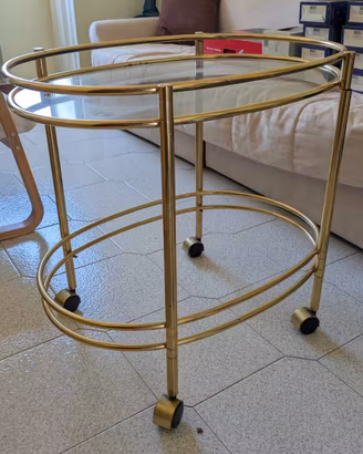 Carrello bar vintage in ottone e vetro
