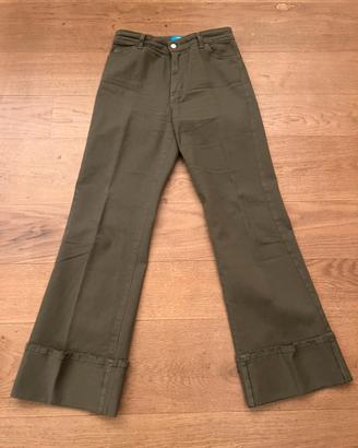 Jeans Merci vita alta con risvolto verde militare