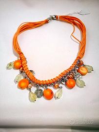 Collana ak470, Argento 925 Rodiato, Corallo, Quarz