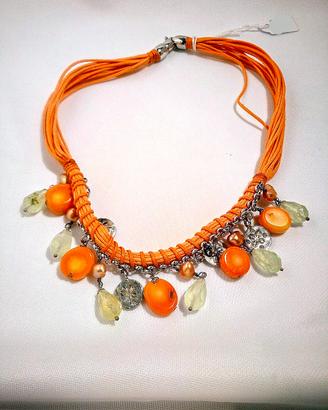 Collana ak470, Argento 925 Rodiato, Corallo, Quarz