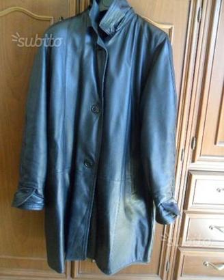 Giacca donna in vera pelle nera lunga