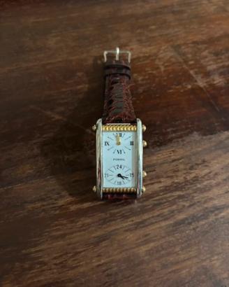 Fossil dual time vintage cinturino e batteria nuov