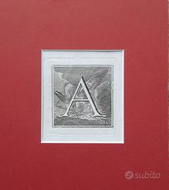 Acquaforte stampa antica del 1757, lettera "A".