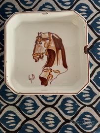 Portacenere in ceramica con cavallo Giacomelli