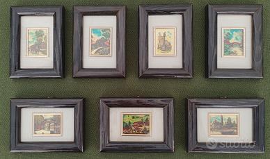 Lotto 7 quadretti paesaggistici litografie lamina
