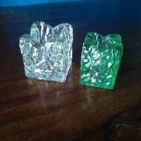 Coppia portacandele vetro trasparente e verde text