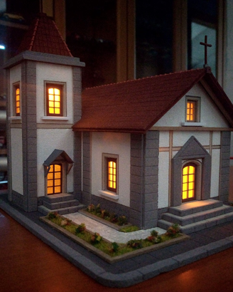 Plastico Chiesa scala 1:87 con luci LED interne
