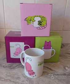 7 tazze Trainer con gatti, 3 disegni. Nuove