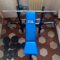 Panca reclinabile+bilancere+pesi