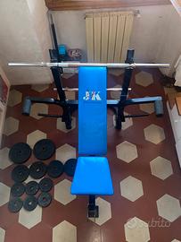 Panca reclinabile+bilancere+pesi