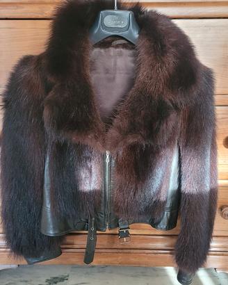 Bomber vintage in vera pelle e castoro selvaggio