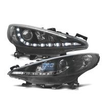 FARI PEUGEOT 207 06-12 LUCE DIURNA A LED FONDO NER