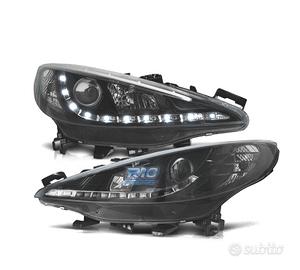 FARI PEUGEOT 207 06-12 LUCE DIURNA A LED FONDO NER