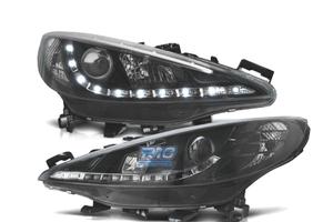FARI PEUGEOT 207 06-12 LUCE DIURNA A LED FONDO NER