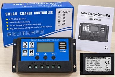 Regolatore di Carica Solare PWM 20A 12V/24V LCD Do