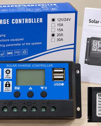 Regolatore di Carica Solare PWM 20A 12V/24V LCD Do