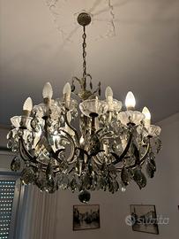 lampadario vintage in ottone e cristallo a 12 luci