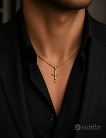 Collana funetta con croce in oro giallo 18kt (750)