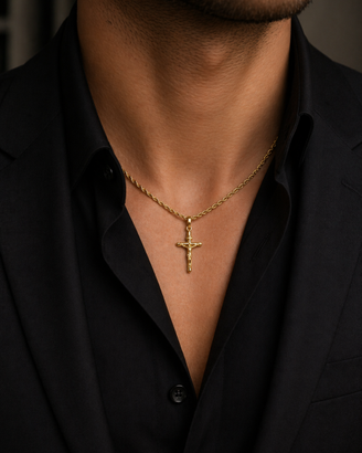 Collana funetta con croce in oro giallo 18kt (750)