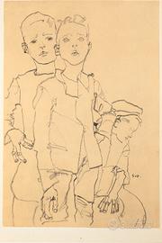 Egon Schiele -3 Jungs(1910)-Collotipia