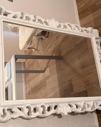 Specchio barocco bianco con cornice in legno
